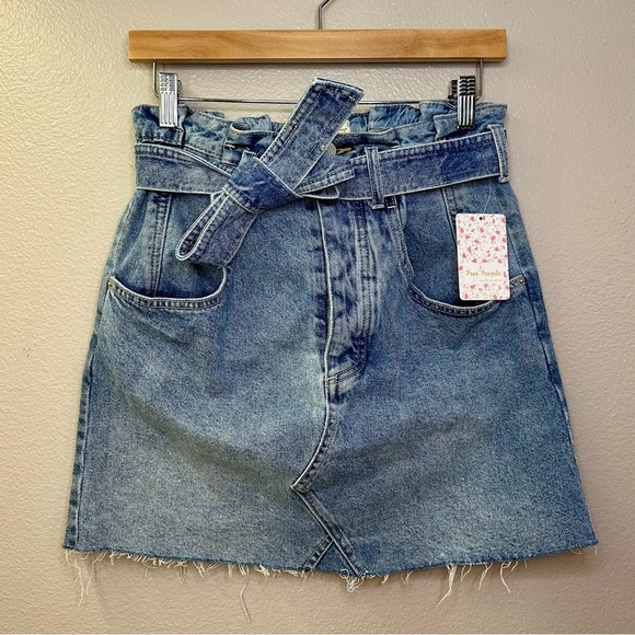 NWT Free People We The Free East of Eden Denim Belted Mini Skirt - Picture 2 of 8
